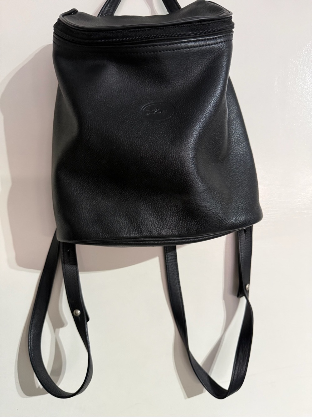 VTG Longchamp Paris Black Leather Backpack